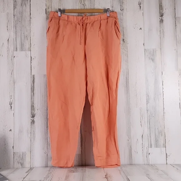a new day peach coral linen blend drawstring waist lagenlook pants Size Large - Picture 1 of 6
